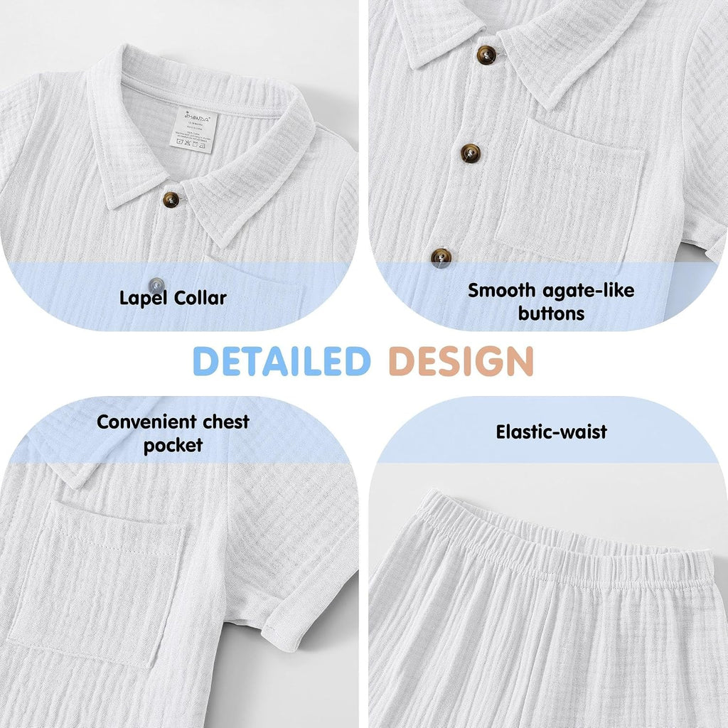 Baby Boys Cotton Gauze Shirt/Shorts Sets Toddler Clothes Outfit 2PC