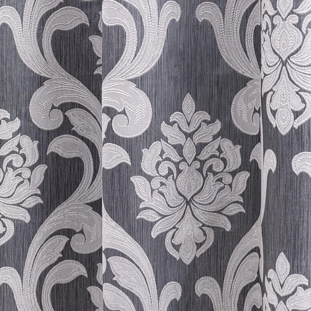 Sliding Door Curtains Luxury Patio Doors Damask Extra Wide Silver Gray Curtains for Room Divider 1 Panel Grommet Top