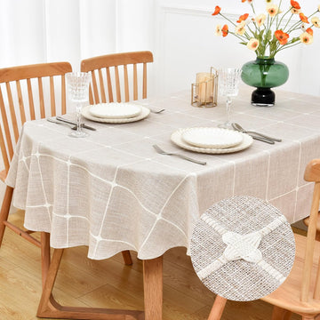 Farmhouse Embroidered Plaid Tablecloth Lattice Heavy Weight Fabric Table Cloth Oval Rustic Brown Che