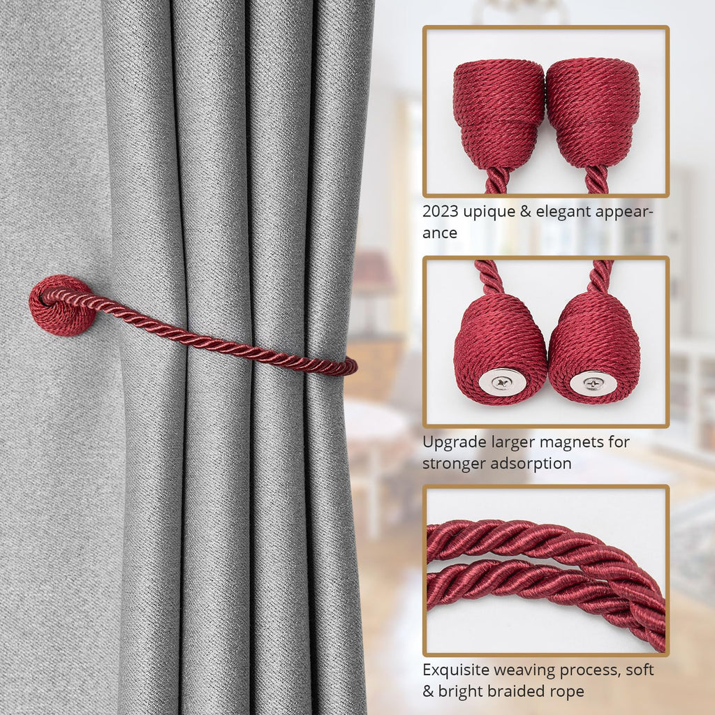 Strong Magnetic Curtain Tiebacks Handmade Weave Side Rope Curtain Holdbacks Unique & Elegant Decorative - 2 Pack