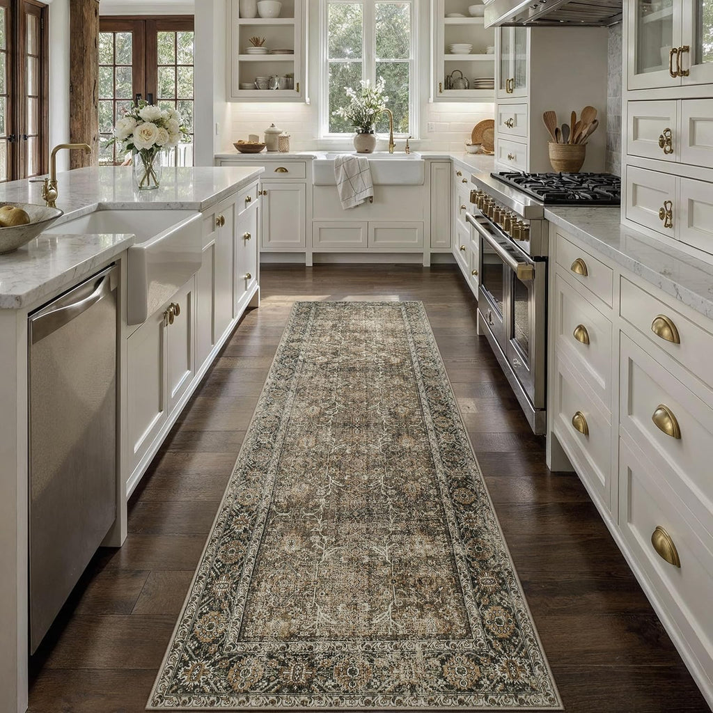 Brown Runner Rug 2x8 Vintage Area Carpet Hallway Long Indoor Kitchen Washable Living Room Low Pile T