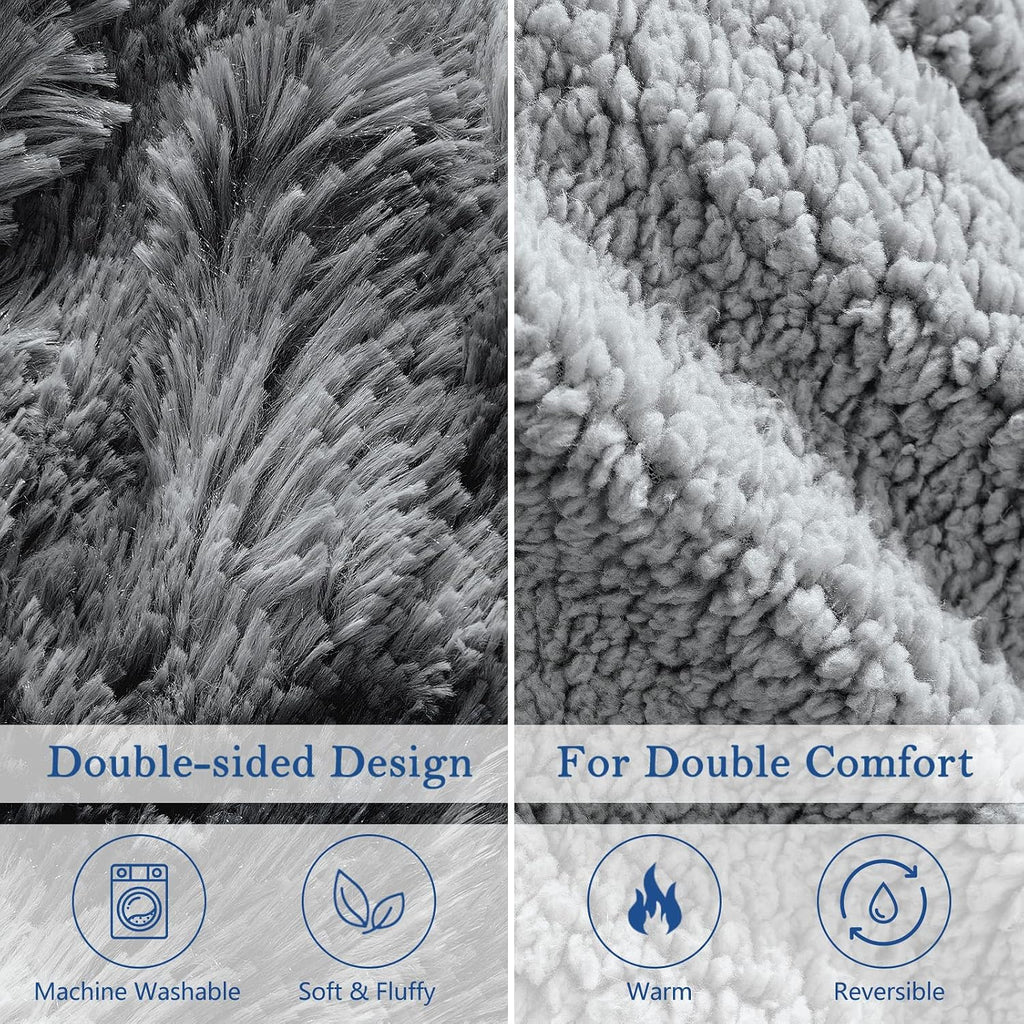 Soft Faux Fur and Sherpa Shaggy Throw Blanket,Reversible Warm Thick Fleece Fuzzy Shag Throws, Luxury Furry Plush