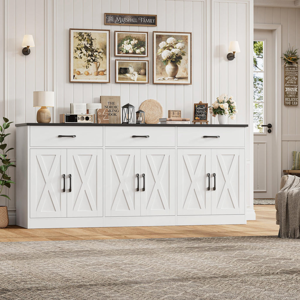 71" W Kitchen Sideboard Buffet Cabinet with Storage, White/Black
