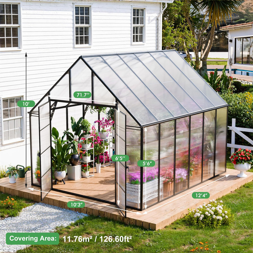 12x10x10 FT Polycarbonate Greenhouse for Outdoors w/2 Windows