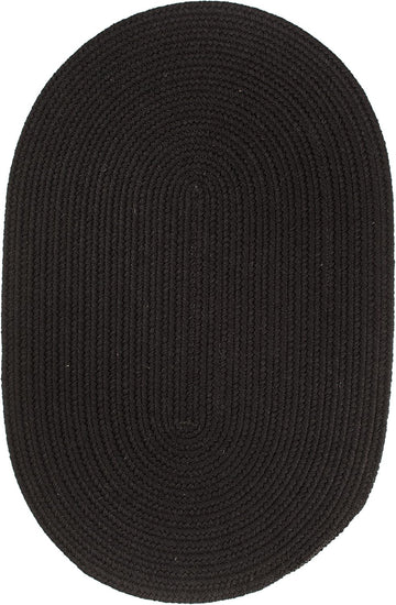 Rug Solid Wool S112 Black 2' x 3' Oval - Braided Area Rug, Home Decor, Floor Mat or Bedroom Rug - Easy Care, Ideal