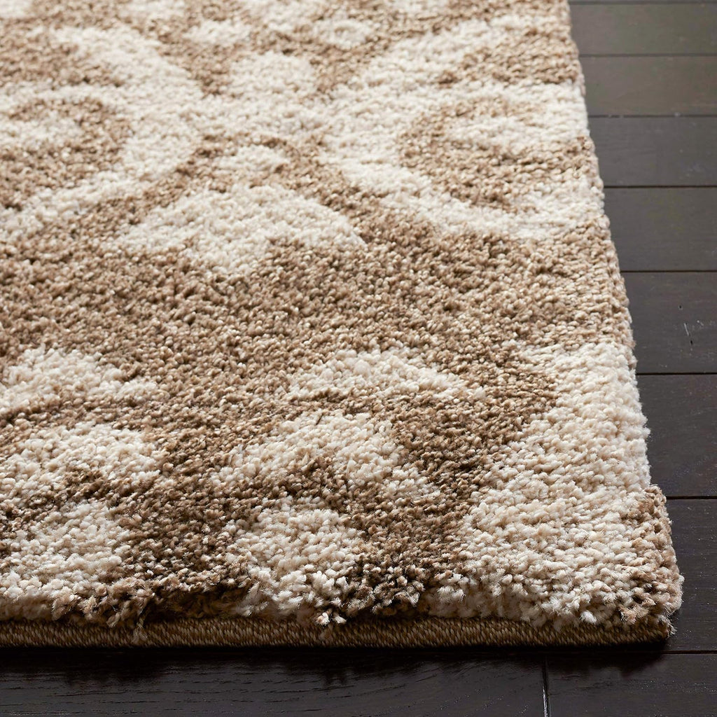 Florida Shag Collection Area Rug - 6'7" Square, Beige & Cream, Damask Design, Non-Shedding & Easy Care, 1.2-inch