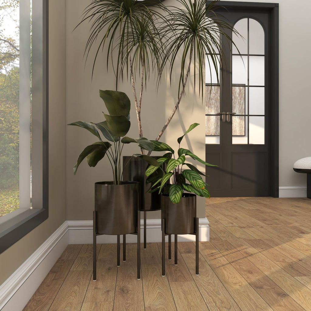 Metal Planter, Set of 3 Planter 18", 14", 12" H, Black