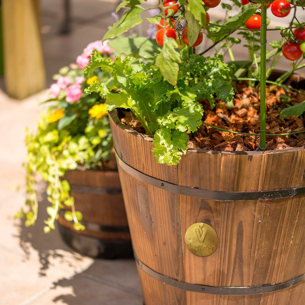 Wood Barrel Planter, Deep Type, L, Depth 16.1 x Height 15.7 x Width 16.1 inches (41 x 40 x 41 cm)
