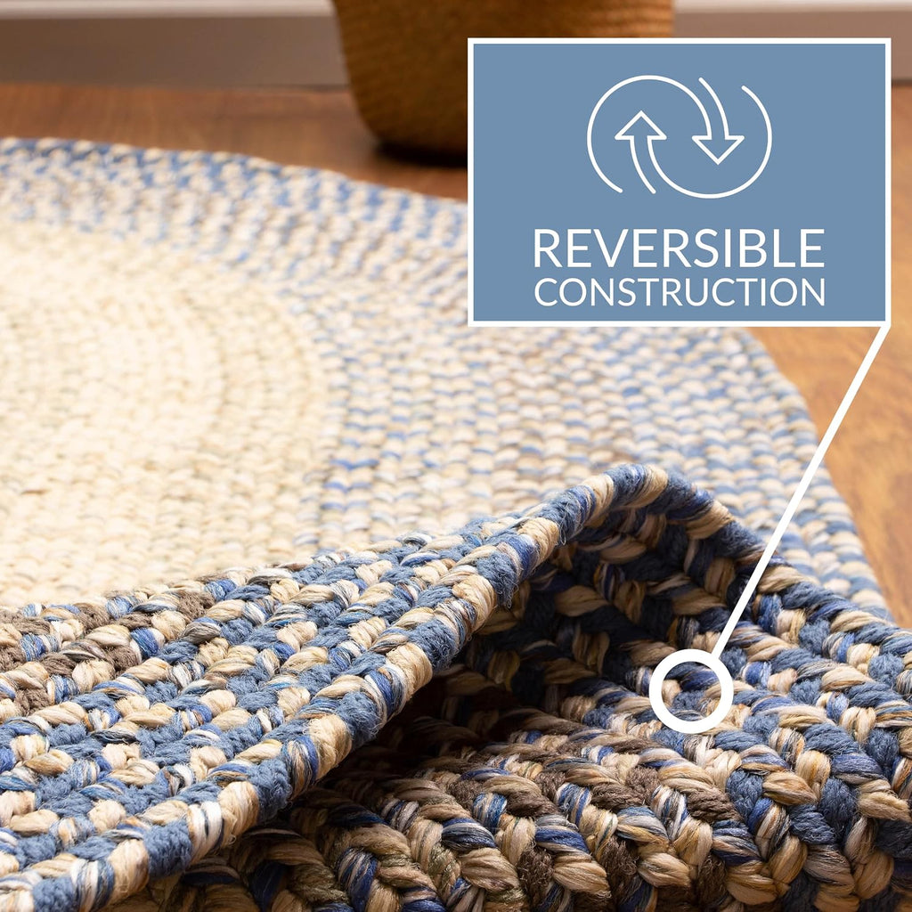 Braided Rugs Farmhouse Kitchen Rug - Ridgewood Braided Rug - Reversible - Indoor/Outdoor - Made in USA - Blue/Beige