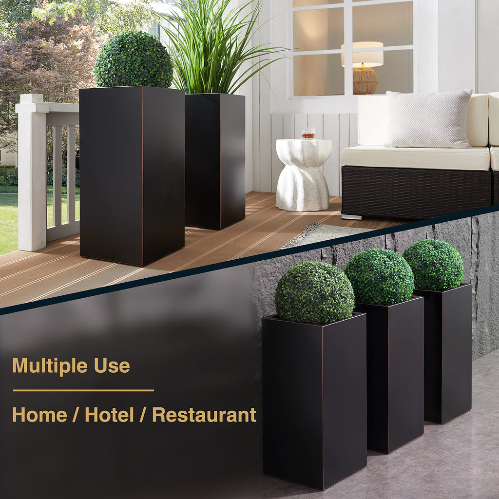 14Lx14Wx30H Tall Metallic Heavy Planter for Outdoor Porch/Patio Set of 2