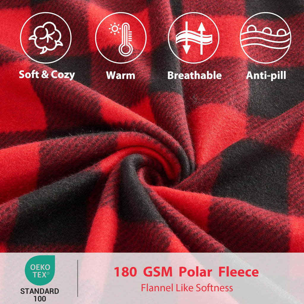 Fleece Sheet Set, Soft Plush Bed Sheets, 4-Piece, Red Buffalo Plaid