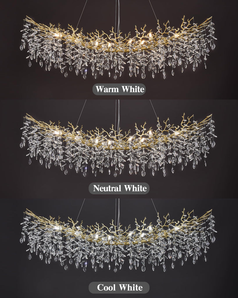 Modern Crystal Chandelier, 16-Light 55.12" Gold Tree Branch Chandeliers, Luxury K9 Crystal Rectangular Chandeliers