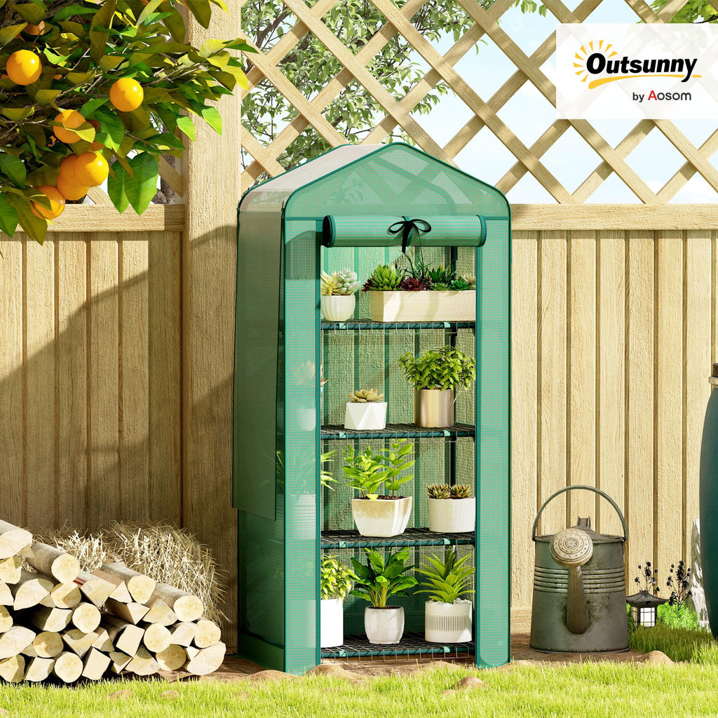 4 Tier Mini Greenhouse w/ Screen Roof 27.6" x 19.7" x 62.2" Green