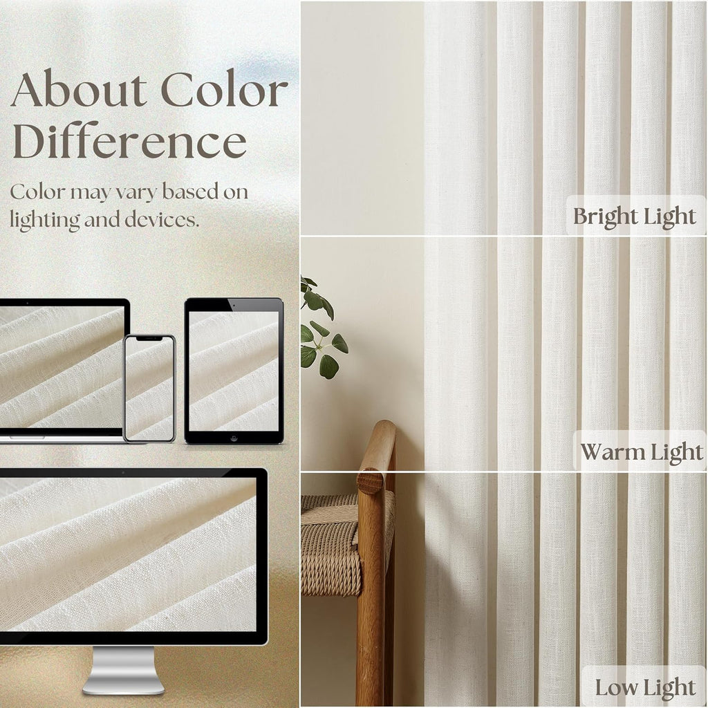 Pinch Pleated 90 Inch Linen Curtains 2 Panels Set for Living Room Pinch Pleat Drapes Track System Memory Trained