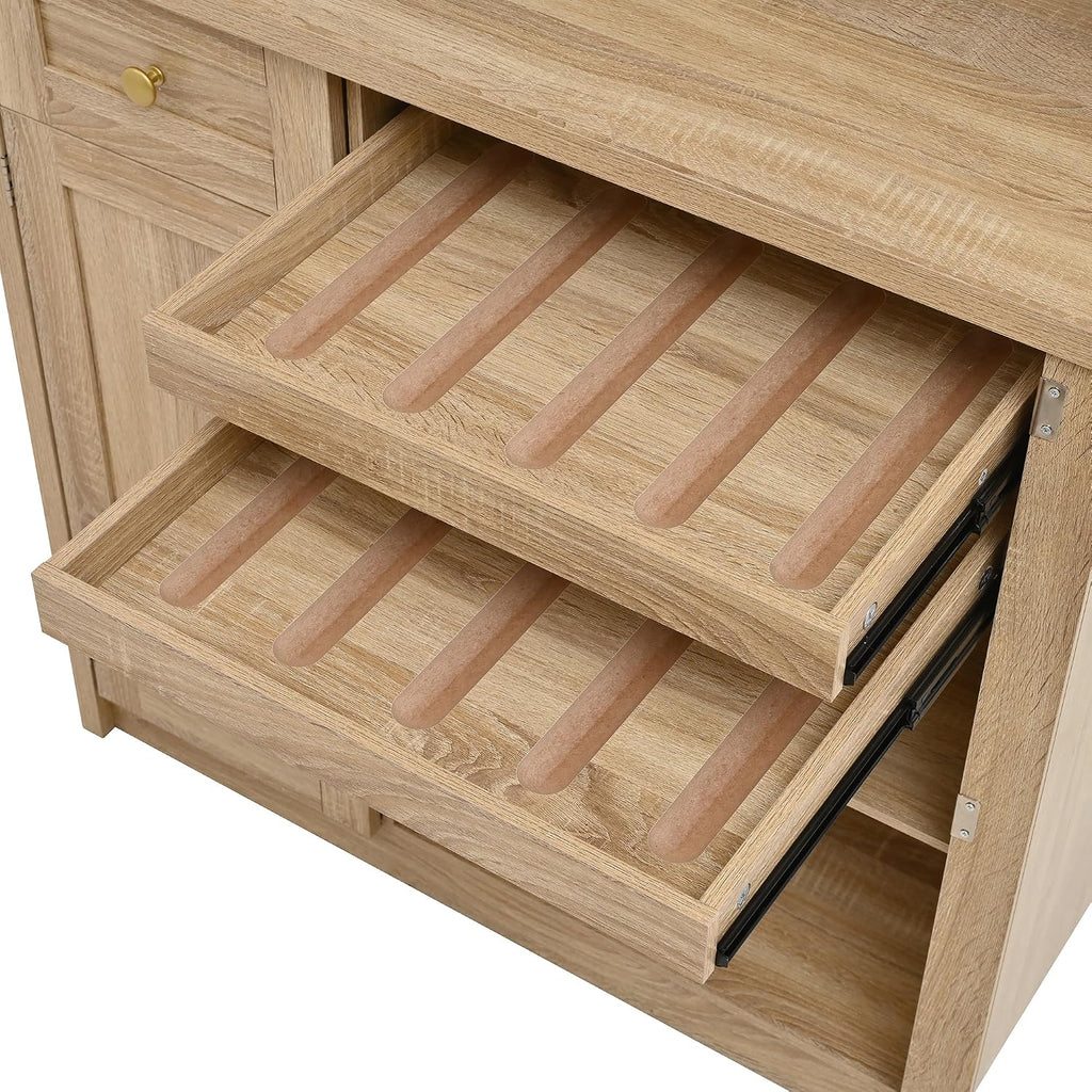 35.4"x17.7"x74.8" Farmhouse Freestanding Buffet with Hutch, Kitchen Pantry Storage Cabinet with Wine Rack and