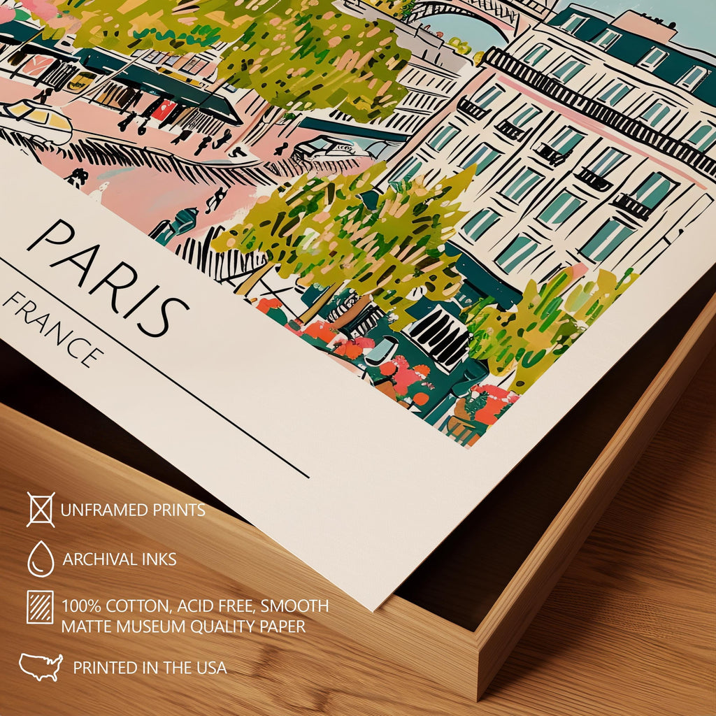 Paris Travel Poster, Premium Giclee Fine Prints - Modern Watercolor Aesthetic Wall Decoration, Eclectic Trendy Boho