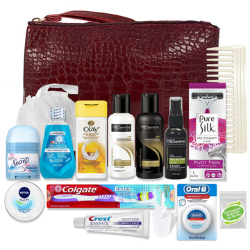 Kits International Women's Premium 16 PC Travel Kit - Stocking Stuffer and Holiday Gift Set with Tresemme Hair