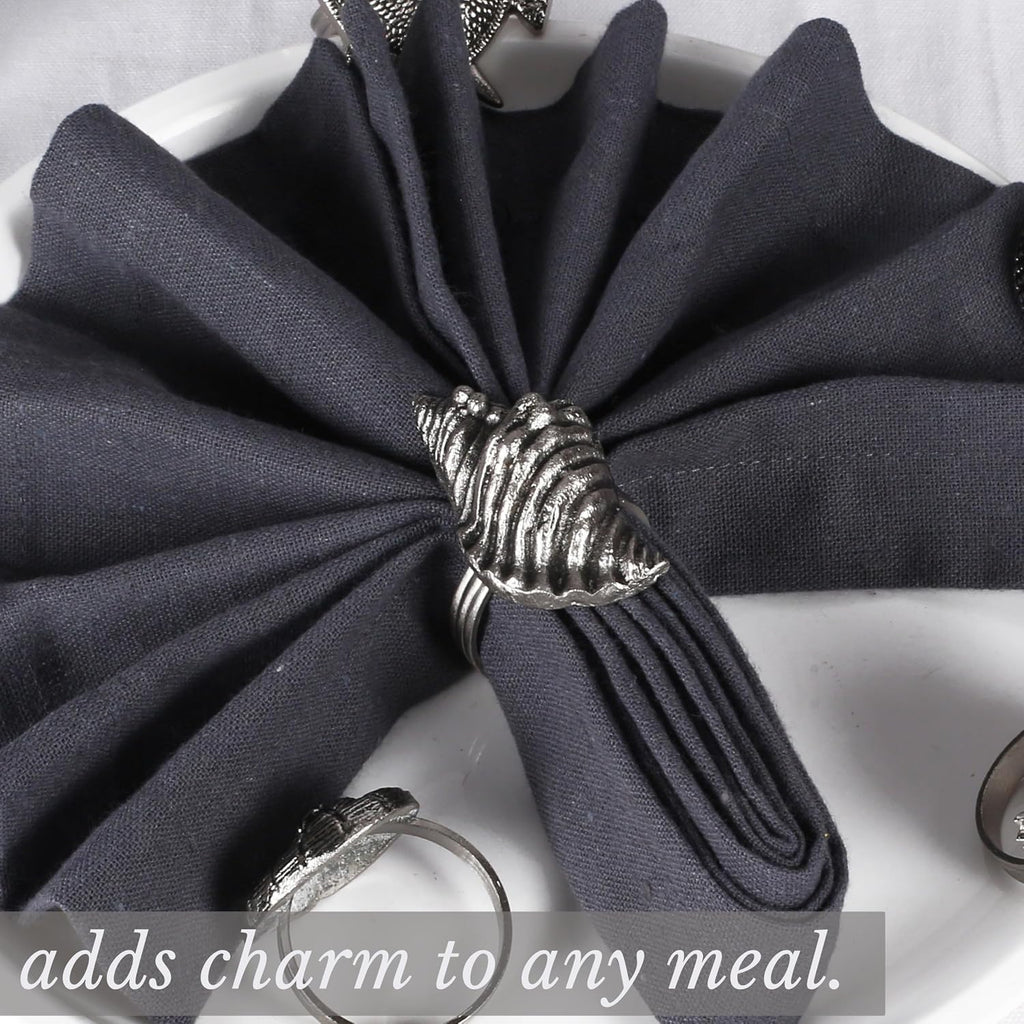 Sea Shell Napkin Rings, 12-Pack, Silver - Set of 12