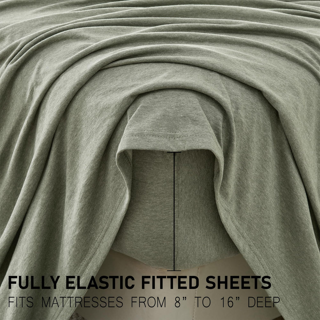 Cotton Jersey Knit Sheet Set - Ultra-Soft, Stretchy, Heathered Melange Bed Sheets - Cozy, Soft