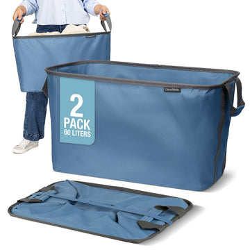 Collapsible Laundry Baskets, 60L 2 Pack, 55 lb, Pop-Up, Denim