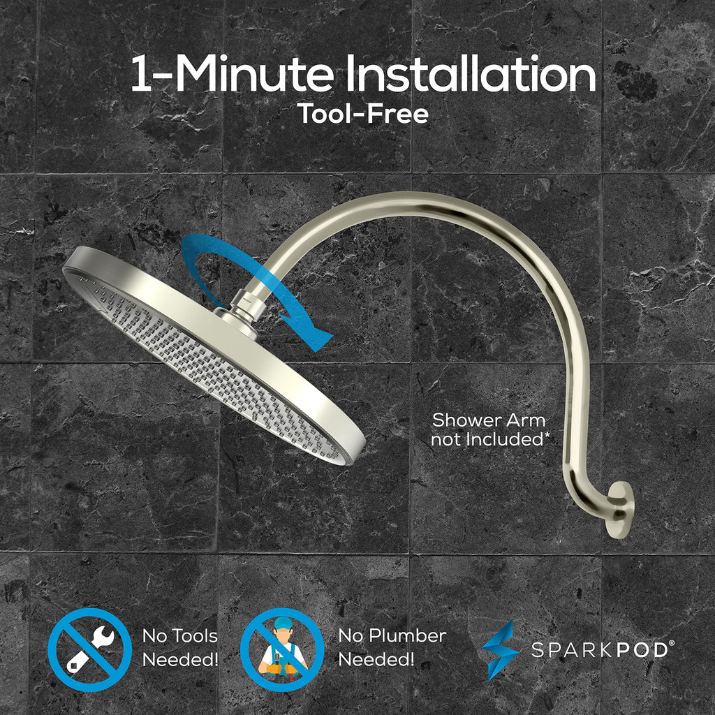 10 Inch Round Rain Shower Head, Brushed Nickel, Ceiling/Wall Mount