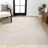 Y Nordby High-Low Arch Striped Ivory/Cream Indoor/Outdoor Area Rug, 8x10, Modern, Contemporary, Geometric