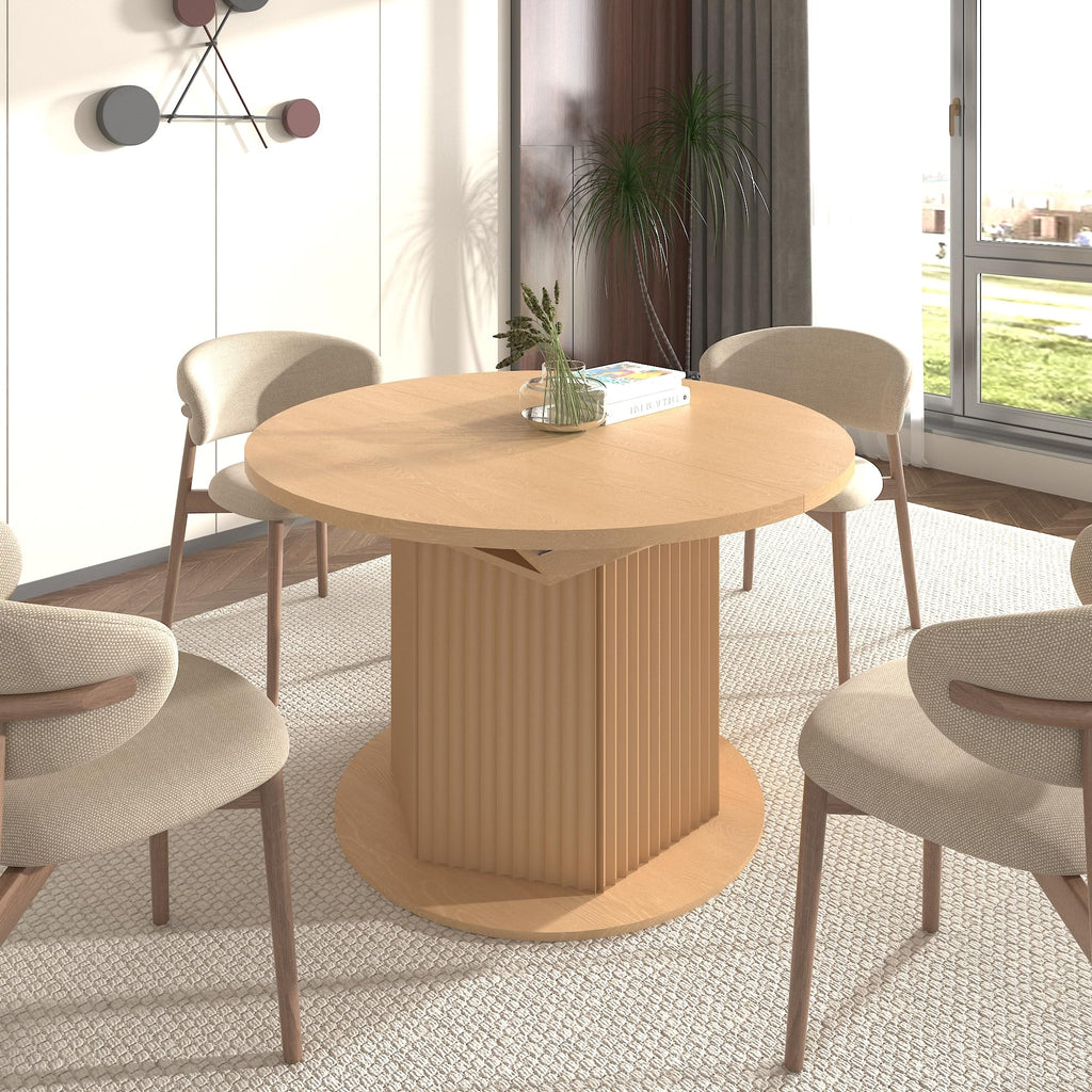 63" Round Extendable Dining Table, Expanding Dining Room Table for 10, Farmhouse Wooden Kitchen Extendable Table Oval
