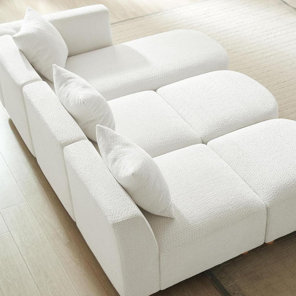 VANOMi 109.84" Modular Sectional Sofa with 3 Pillows, Convertible 5-Seater Comfy Boucle Cloud Couch with Ottoman
