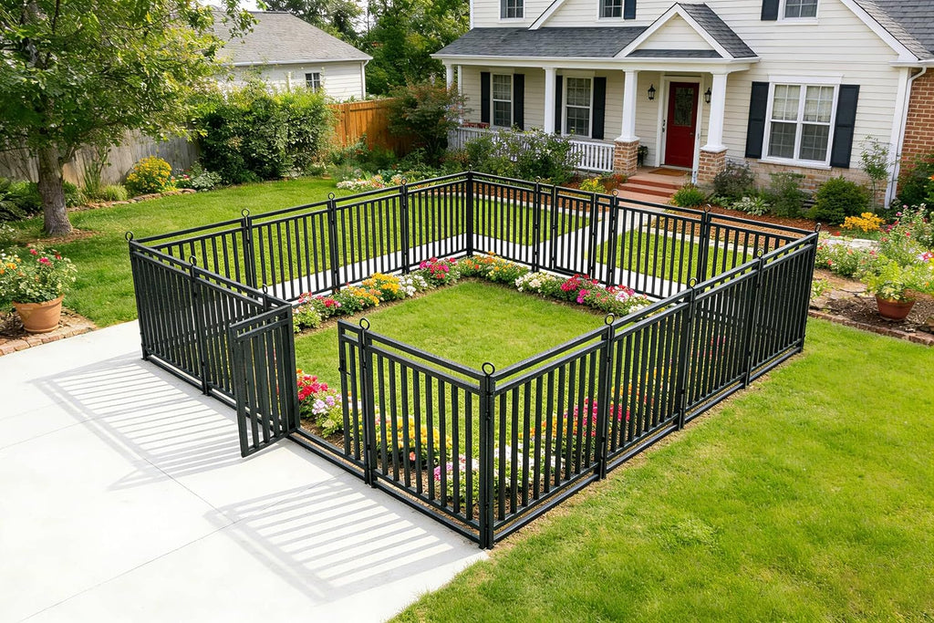 Decorative Garden Fence Metal Dog Fence Outdoor for Yard, 110ft (L) × 40in (H), 42 Panels + 6 Gates, Heavy Duty