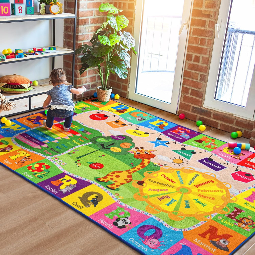 BENRON 5x7 Kids Rug for Playroom Classroom, Fun Play Mat with ABC Alphabet