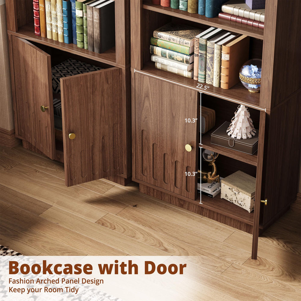 Book Shelf and Bookcases with Doors & Cabinet, Walnut Brown