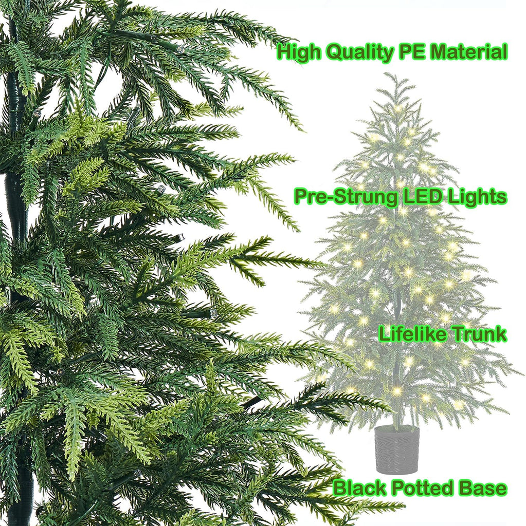 4FT Pre-Lit Artificial Christmas Tree 2 Pack, Norfolk Potted Tree