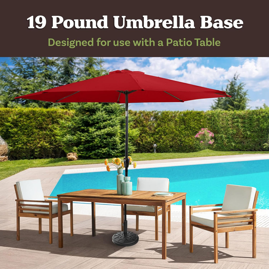 Umbrella Base - Heavy-Duty 19lbs Weighted Outdoor Stand Table, Tilt, and Lightweight Freestanding Umbrellas by (Black)