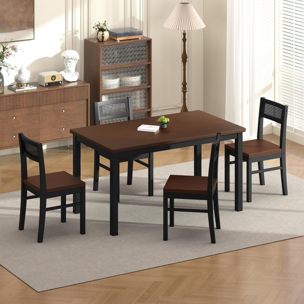 Dining Table Set for 4, Solid Wood Kitchen Table Chairs Set of 4, 43.3" Space-Saving Mid Century Modern Dining Room