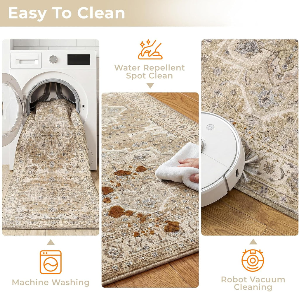 3 Piece Kitchen Rugs Sets with Runner, Washable Non Slip Soft Boho Kitchen Mats, Low Pile Stain Resistant Carpet