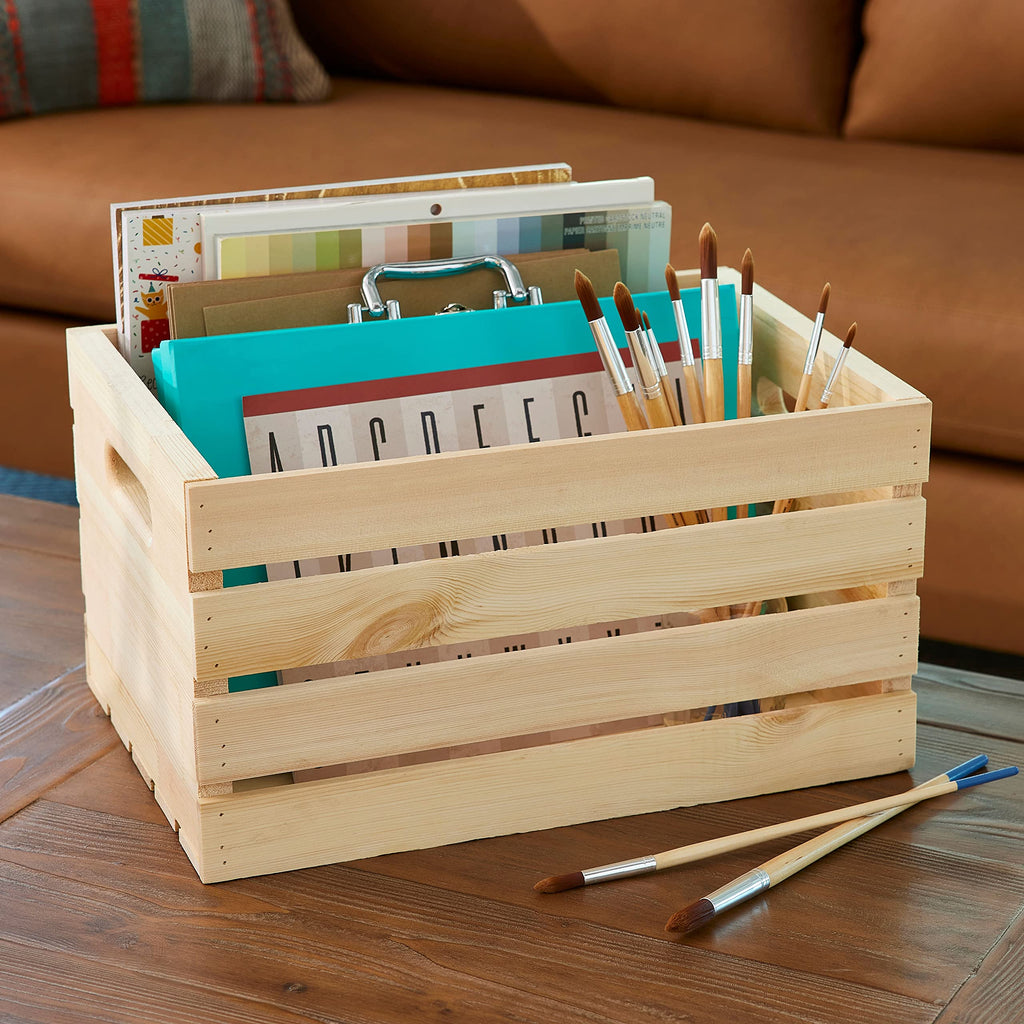 Large Wooden Crates by - Unfinished Wood Crate for Storage, Decorative Display, Arts & Crafts, Made of 100% Wood