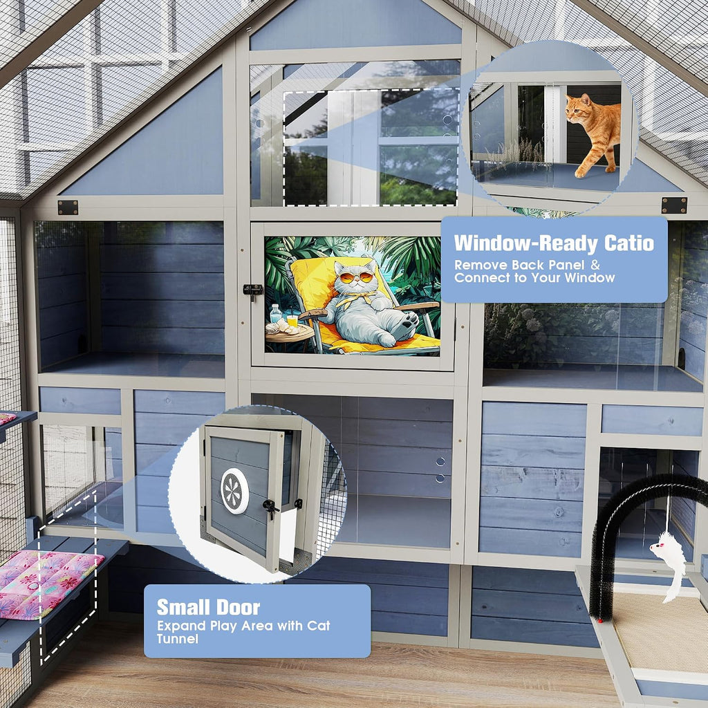 Catio Outdoor Cat Enclosure 70" H Walk-in Cat Patio Large Cat House