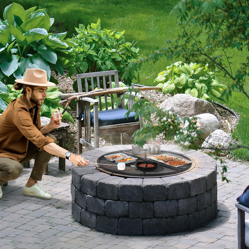 24 Inch X-Marks Folding Round Fire Pit Grill Grate with Handles
