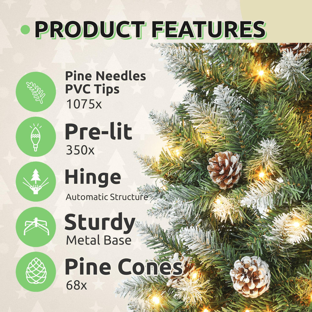 7.5ft Prelit Pencil Christmas Tree w/Pine Cones Decor Remote Control