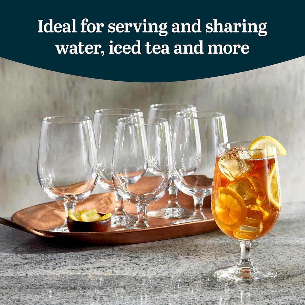 Entertaining Essentials Stemmed Water Glasses, Clear Multi-Purpose Water Goblet Set of 6, Dishwasher Safe 16 oz