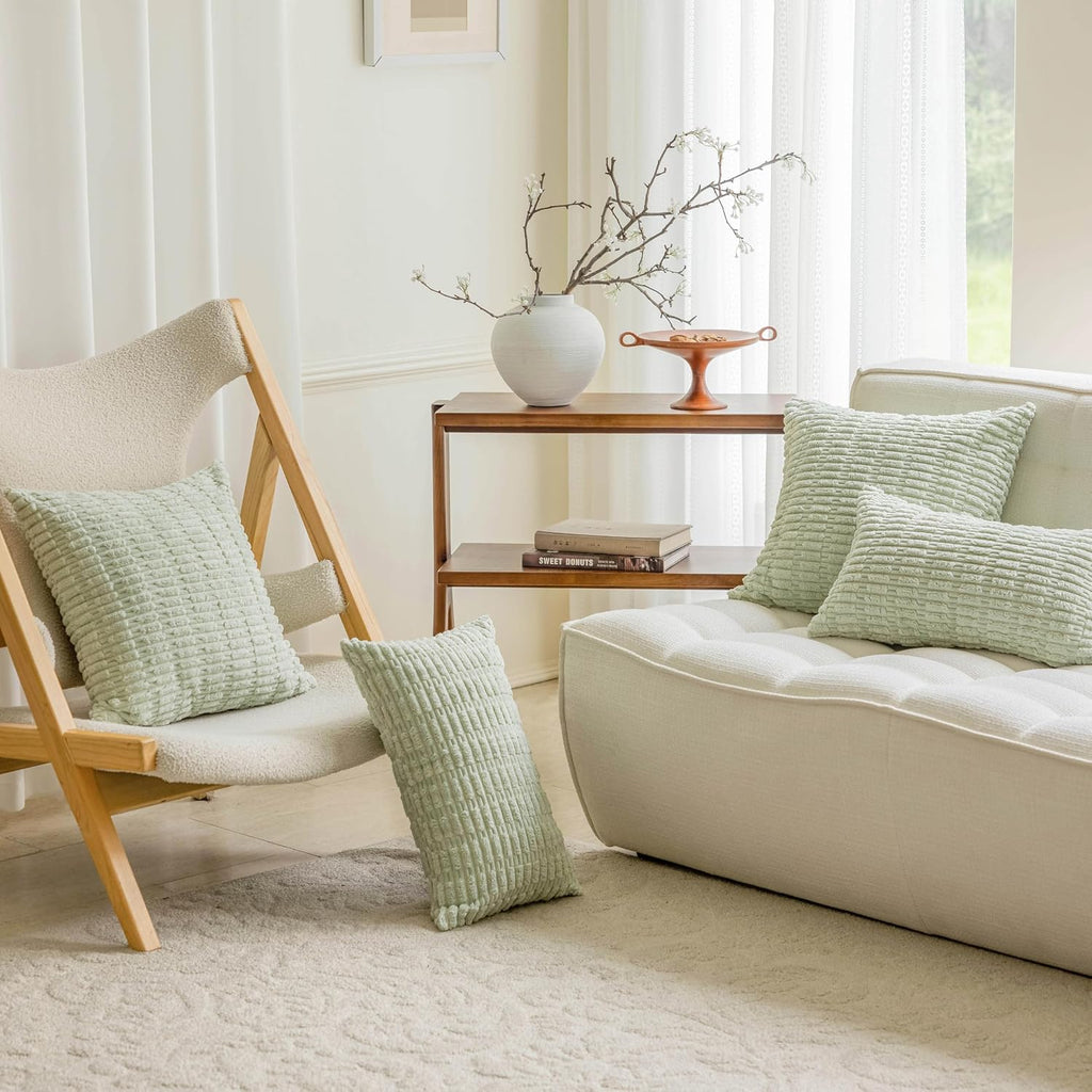 Summer Pillow Covers 26x26 Boho Sage Green Euro Shams Corduroy Throw Pillow Covers for Plush Patio Living Room Sofa