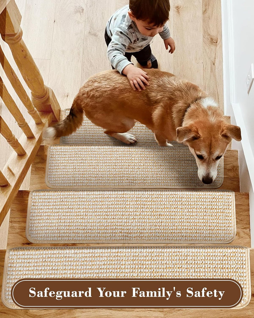 Bullnose Stair Treads for Wooden Steps: 14 Pcs Washable Non Slip Stair Ruuner Peel and Stick Adhesive Indoor Step