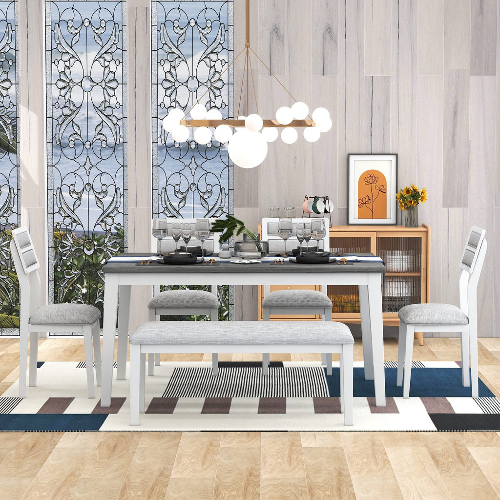 Classic and Traditional Style 6-Piece Dining Room Table Set, Wooden Dining Table Set with 4 Upholstered Chairs &