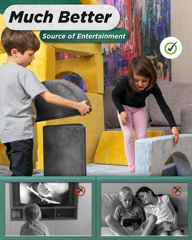 Modular Kids Play Couch, Piece Fort Building & Climbing Foam Set