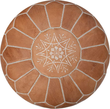Premium Pouf - - Delivered Stuffed - Ottoman, Footstool, Floor Cushion (Natural)