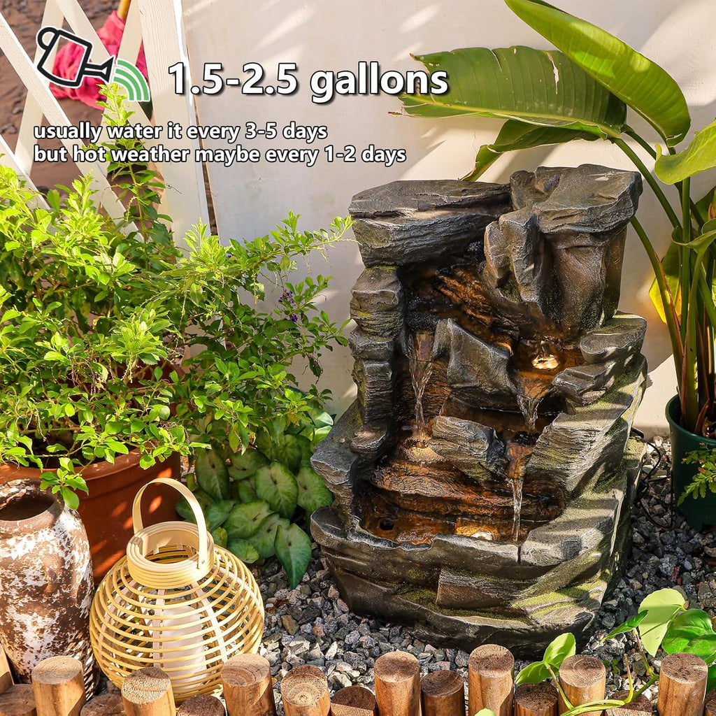 5-Tier Cascading Rock Water Fountain Outdoor