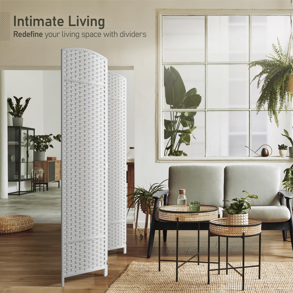 Foldable Room Divider, Mesh Privacy Screen (4 Panel, White)