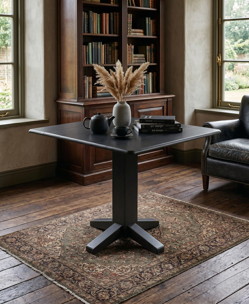 36" Solid Wood Square Dual Drop Leaf Dining Table in Black