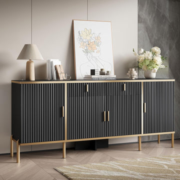60" Modern Sideboard Buffet Cabinet, Fluted Storage Sideboard with Adjustable Shelves & Pop-Up Doors, Multifunctional