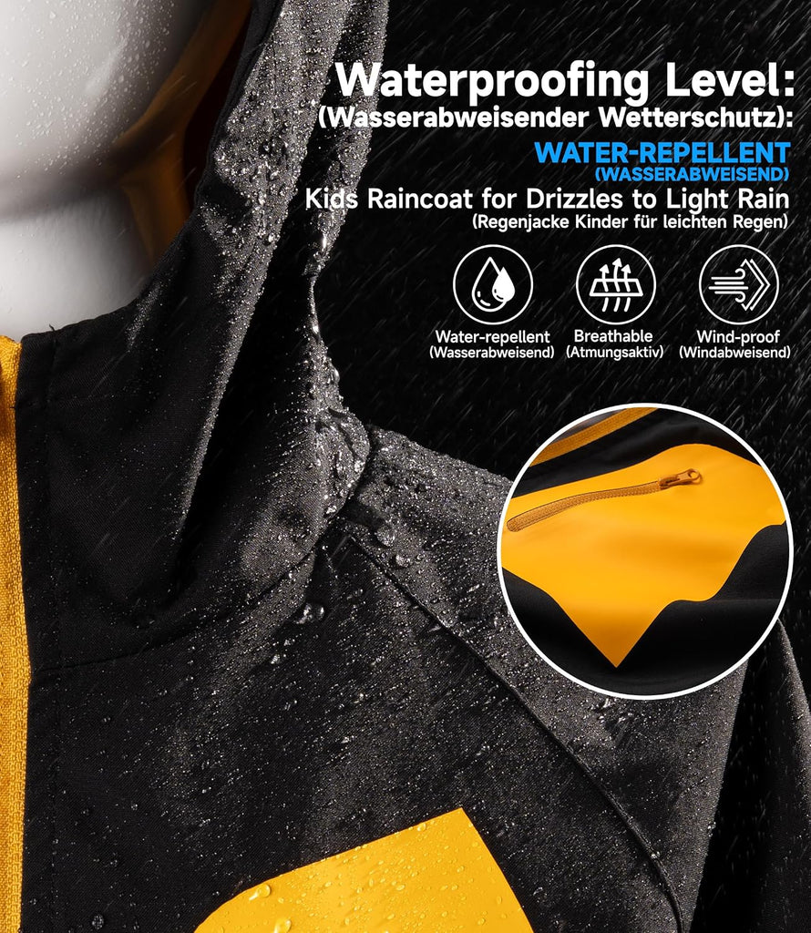 Boys Rain Jacket Waterproof Windbreaker with Hood Mesh Lined